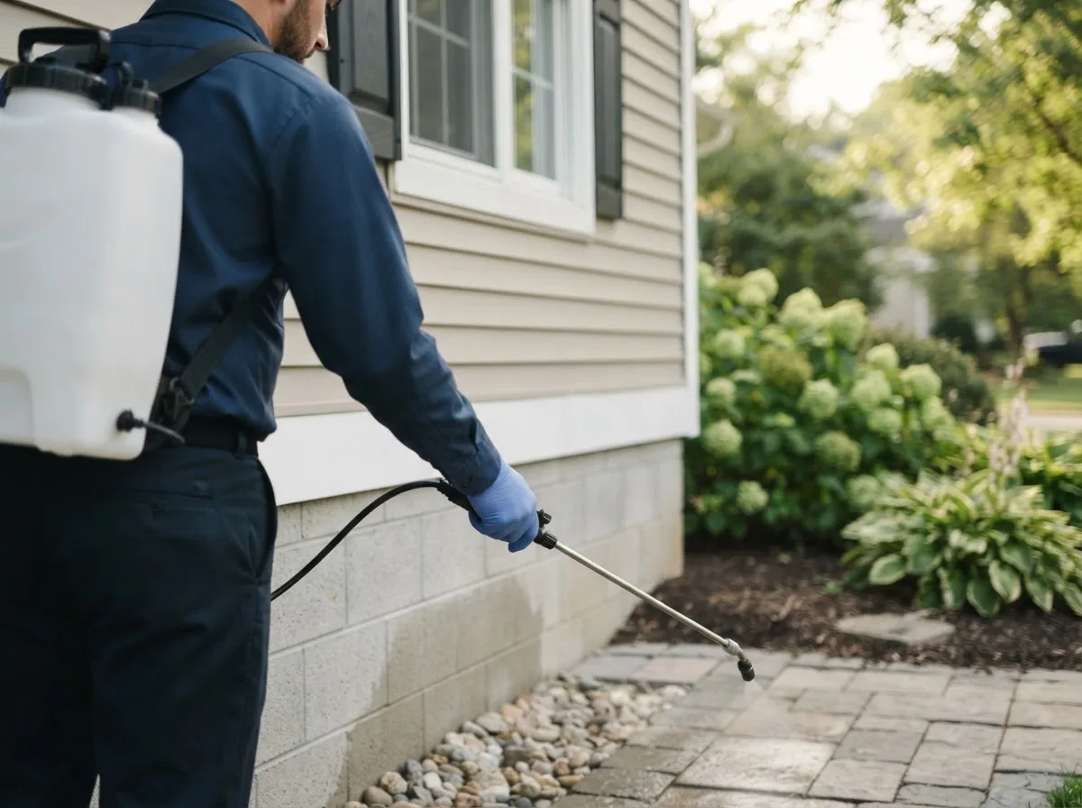 Pest control technician inspecting a home in Vinton, CA